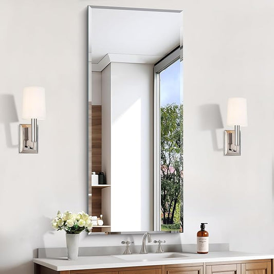 KOCUUY Beveled Mirror, 20x48 Inch Frameless Bathroom Mirror for Over Sink, Upgraded Shatterproof Beveled Unframed Design Mirror for Bathroom, Bedroom, Hang Horizontal/Vertical