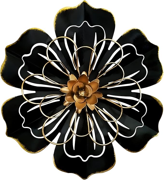 Metal Flower Wall Art Decor, 8.3" Rustic Modern Floral Sculpture, Distressed Iron Wall Hanging Home Decoration Accent Artworks for Indoor Kitchen Bedroom Living Room Office Outdoor Garden Patio - 06