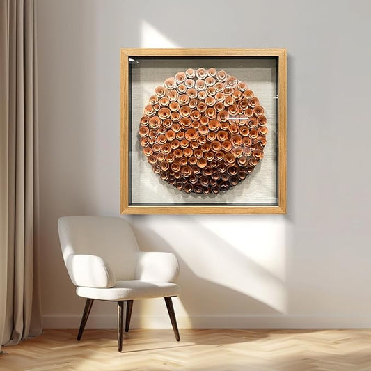 BrightA Natural Wood Paper Cylinder Wall Art Brown Gradient Color Circular Design with Earthy Tones Framed Artwork Modern Minimalist Home Decor for Living Room 23.6"x23.6"