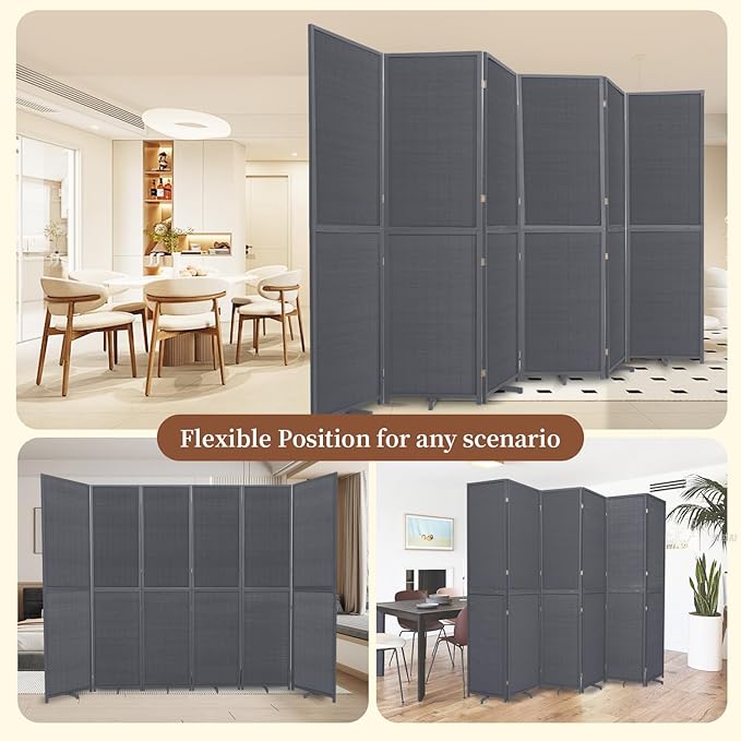 Bamboo Room Divider 6 Panel Wall Divider, 106'' W x 67'' H Folding Design with Extra Stable Base, 100% Bamboo Room Divider Screen for Room Separation, Chinese Room Partitions and Dividers Freestanding
