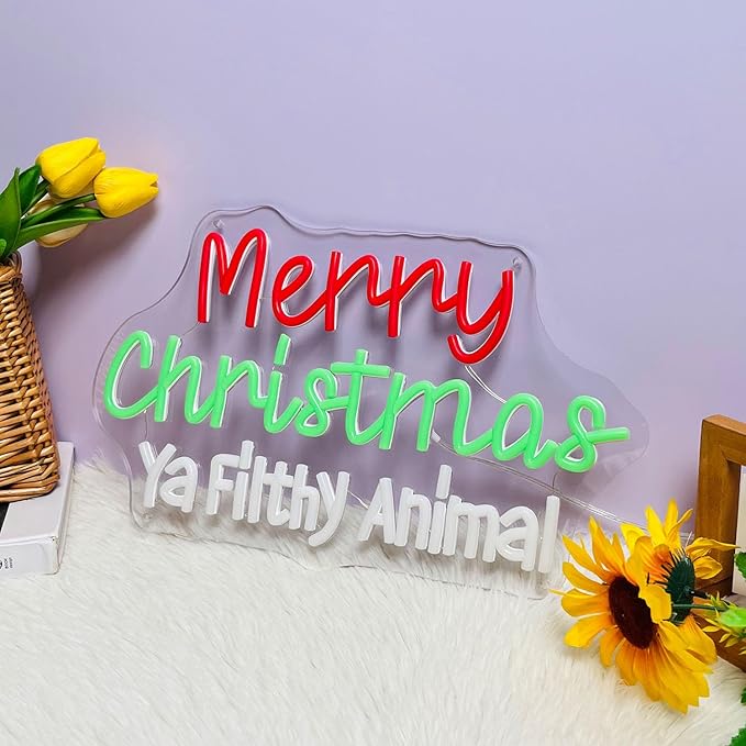 Merry Christmas Ya Filthy Animal Neon Sign Room Decor for Christmas Decoration Xmas USB LED Neon Light Signs 15.8x9.8"