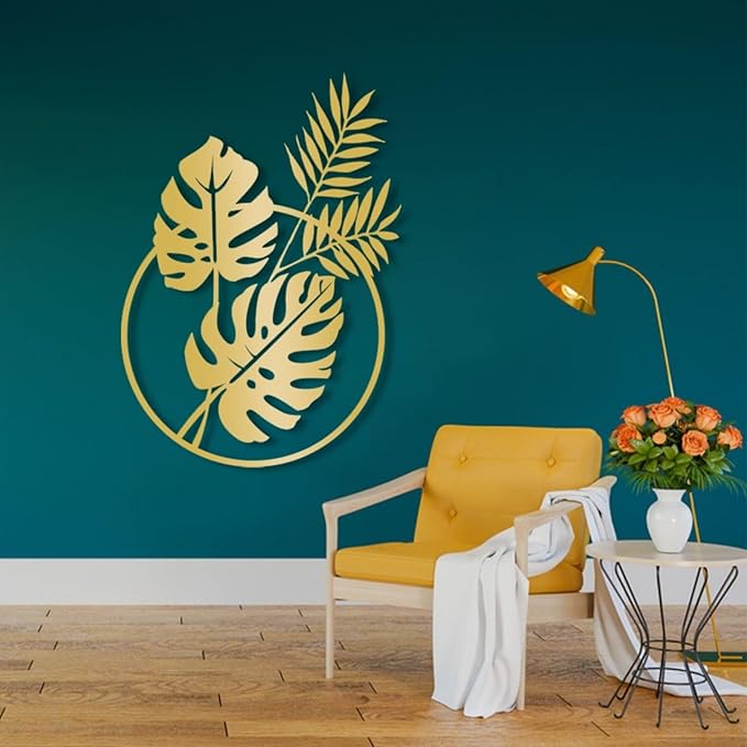 Metal Palm Tree Wall Decor, Palm Leaves Metal Wall Art, Tropical Metal Art Wall Decor, Palm Leaf Wall Decor, Metal Leaf Wall Decor, Metal Plant Wall Decor, Metal Wall Art for Living Room (24x17 inches / 61x43 cm, Black)