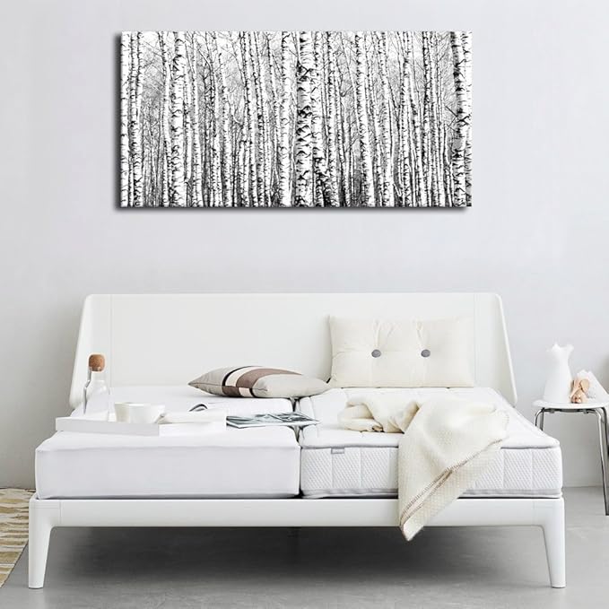 Birch Forest Canvas Wall Art for Living Room Wall Decor, Birch Woods Nature Pictures, Black and White Birch Trees Canvas Painting Artwork, Bedroom Home Office Wall Decorations, 20x40in