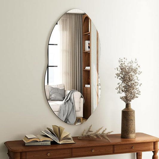 36'' x 20'' Irregular Wall Mirror, Asymmetrical Vanity Mirror for Bathroom, Living Room, Bedroom, Entryway, Modern Wavy Shape for Home Decor Hanging