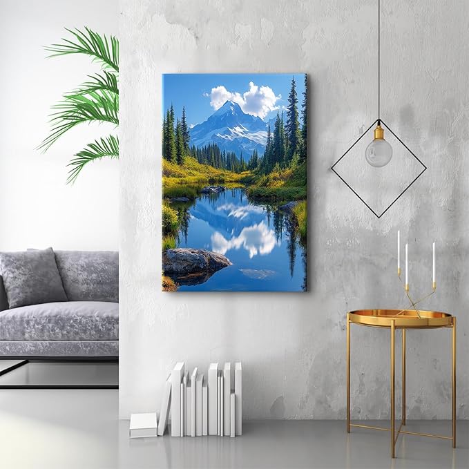 Mount Rainier Wall Art Mountains Pictures Living Room Decor National Park Canvas Prints Posters Nature Landscape Wall Decor Forest Lake Scenic Painting Artwork for Bedroom Home Decoration 32x48"