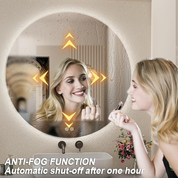32 Inch LED Backlit Round Mirror for Vanity,Dimmable Lighted Bathroom 6000K Wall Mounted Mirror with Lights,Anti-Fog, Touch Switch and CRI 90+