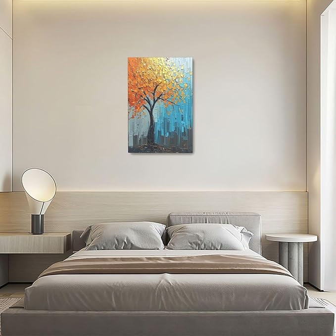 Abstract Wall Art Gold Tree Framed Modern Artwork Canvas Painting Textured Tree of Life Pictures Home Decor For Living Room Bedroom Bathroom Office 16"X24"