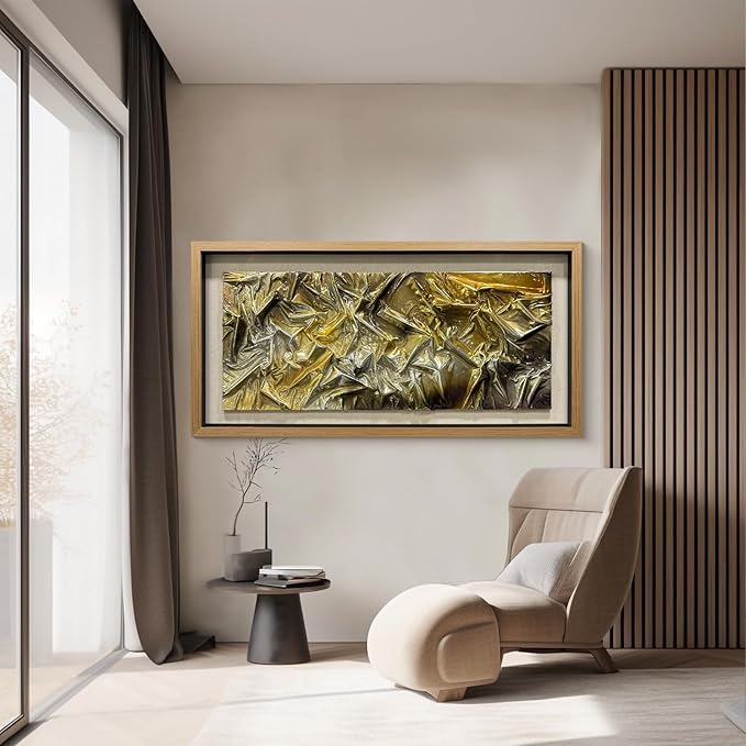BrightA Liquid gold texture leather 3D wall art with double-sided hanging gold and silver texture reliefs, suitable for enterprise walls (horizontal/vertical) 47.2"x23.6"