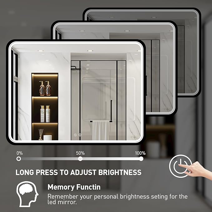 43X36 Inch Black LED Bathroom Mirror with Lights,Metal Frame Lighted Vanity Mirror,Anti Fog,Dimmable(Horizontal/Vertical)