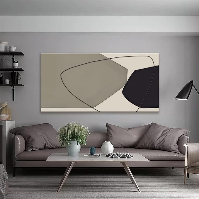 Large Abstract Wall Art Black And Grey White Wall Art Geometric Color Block Line Painting Artwork Canvas Art Wall Decor Simple Picture Artwork For Living Room Bedroom Office Home Artwork 29"X 58"