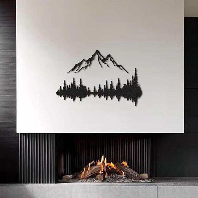 Metal Wall Art - Mountain & Forest Metal Wall Decor - Large Wall Sculpture for Rustic Home Living Room Bedroom Indoor/Outdoor (Black, 23.6'' x 15.7'' / 60 x 40 cm)
