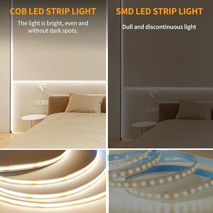 COB LED Strip Lights 100ft,3000K DC 24V Dimmable Warm White Flexible LED Lights Strip for Bedroom,with Remote and app Control LED Rope Lights for Living Room,Shelf,Cabine,Bed