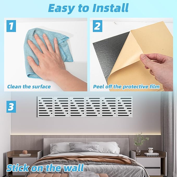 Art3d 6-Pack Self-Adhesive Soundproof Acoustic Panels for Wall, 16 x 12 Inch Stripe Design Noise Block with Polyester & Foam for Bedroom Studio Office