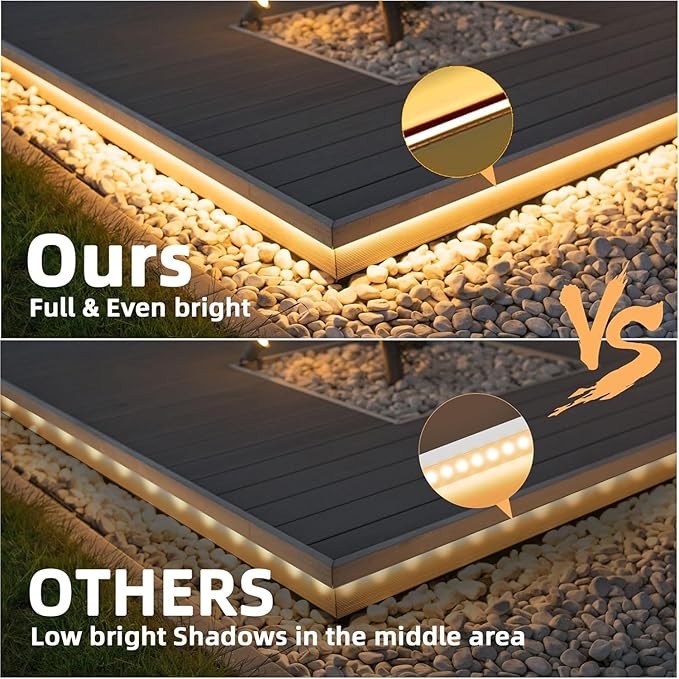 Lamomo Outdoor Neon Rope Lights, 49.2ft Warm White IP65 Waterproof Dimmable Led Strip Lights, 24V 3000K Silicone 1800 LEDs Neon Lights for Indoor, Outdoor, Balcony, Patio, Garden, Stairs