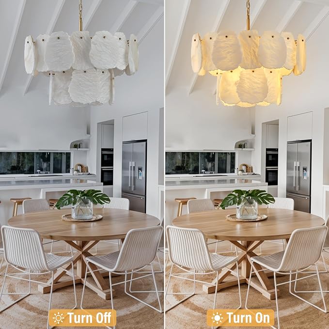 23" Alabaster Round Chandelier, 2-Tiers Natural Brass Alabaster Chandeliers, Luxury Modern White Marble Chandeliers for Living Room, Dining Room, Bedroom, Foyer, Entryway, Bathroom, Kitchen