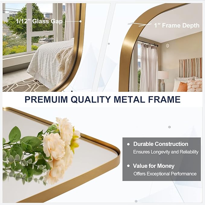 ANDY STAR 32x48 Gold Bathroom Mirror, Oblong Brass Mirror with Stainless Steel Metal Frame, Brushed Gold Oval Vanity Mirror for Over Sink, Modern Anti Rust Wall Mounted