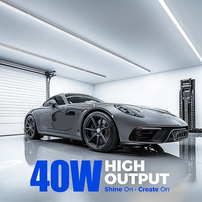 Barrina LED Shop Light 4FT, 40W 5500LM 6500K, No RF Interference Garage Lights with Reflectors, V Shape Linkable LED Shop Lights, Clear Cover LED Ceiling Light, T8 Integrated Light Fixture