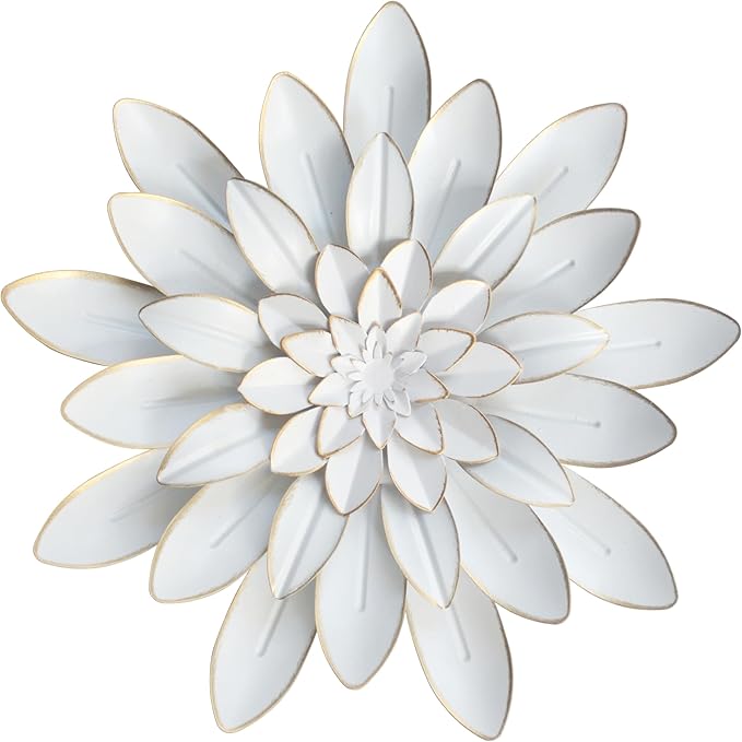 Metal flower wall decor, white iron wall art hanging decoration, rural modern floral sculpture wall decor art, suitable for indoor, outdoor, bathroom, bedroom, living room, garden, kitchen, terrace, porch .（11“X11”in）