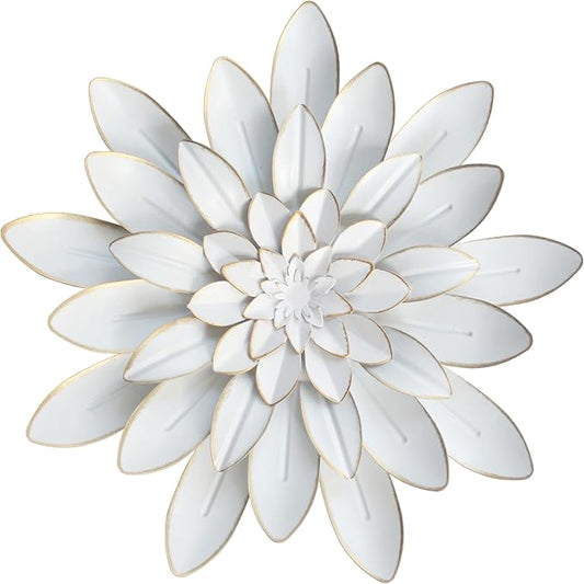 Metal flower wall decor, white iron wall art hanging decoration, rural modern floral sculpture wall decor art, suitable for indoor, outdoor, bathroom, bedroom, living room, garden, kitchen, terrace, porch .（11“X11”in）