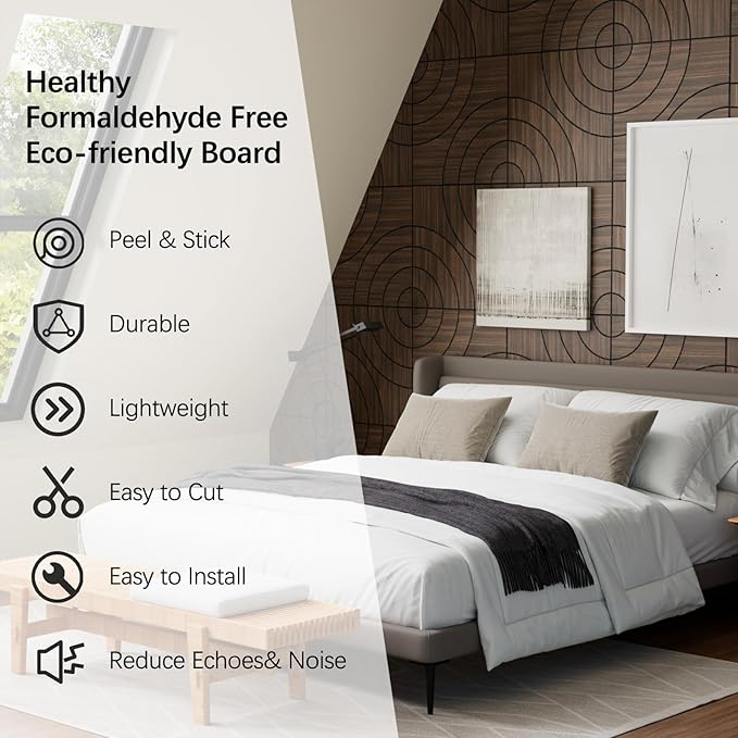 4 Packs Acoustic Wall Panels - Self-Adhesive 3D Wood Slat Wall Panel- Peel and Stick Sound Absorbing Panels for Noise Reducing - Feature Wall Decor for Home & Office