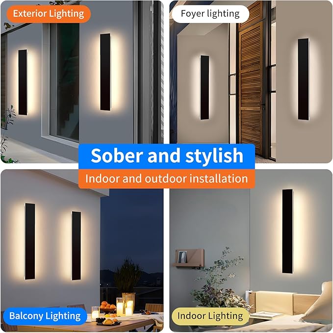 Mikeru 2 Pack Upgraded 31.4" Long LED Wall Sconce, 4.3" Wide IP65 Waterproof Outdoor Wall Lights, 3000K Warm White Exterior Lighting Fixtures for Front Porch, Garage, Basement & Patio