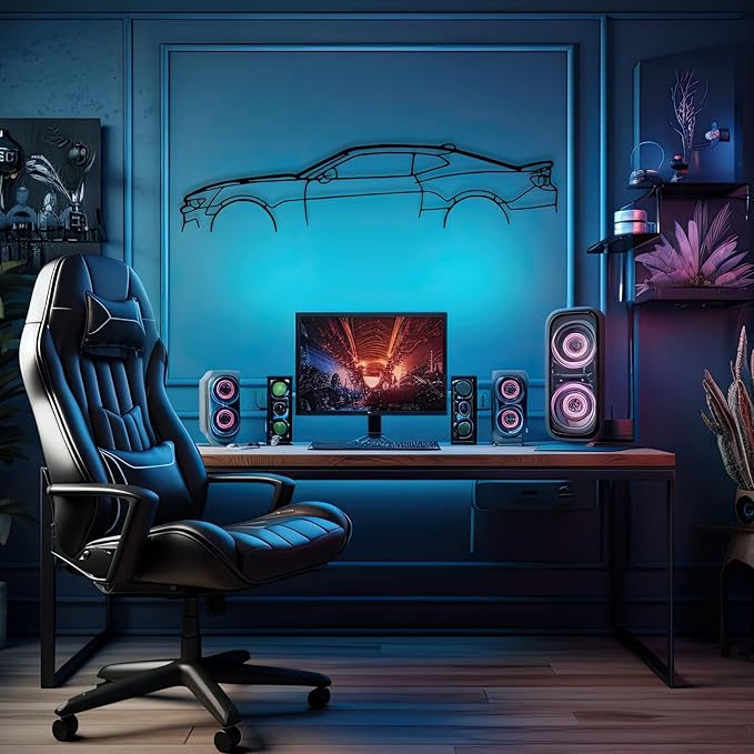 Camaro Silhouette Metal Car Wall Art, Sports Car, Automotive Silhouette Line Decoration, Minimalist Sculpture for Garage, Man Cave, Indoor Outdoor Wall Hanging, Gift for Boyfriend (Black-30x7.1”inch)