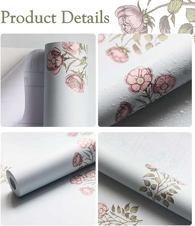 17.3" x 196.8" Blue Floral Wallpaper, Vintage Peel and Stick Wallpaper Self Adhesive Waterproof Stick and Peel Wall Paper for Bedroom Cabinet Décor