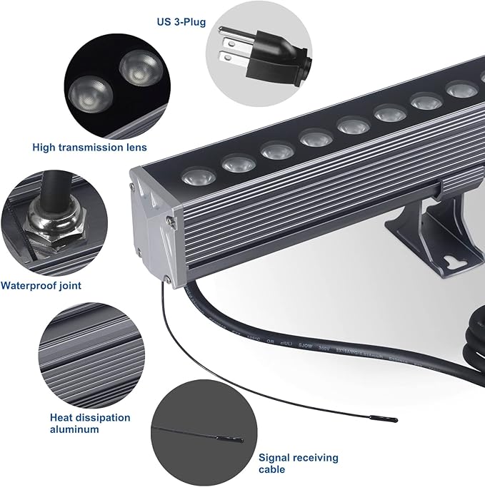 LED Wall Washer Light with RF Remote, 144W RGBW+5000K Landscape Linear Wall Wash Light Bar, 40'' Color Changing Spot Light for Indoor Outdoor Building, Weddings, Commercial Lighting