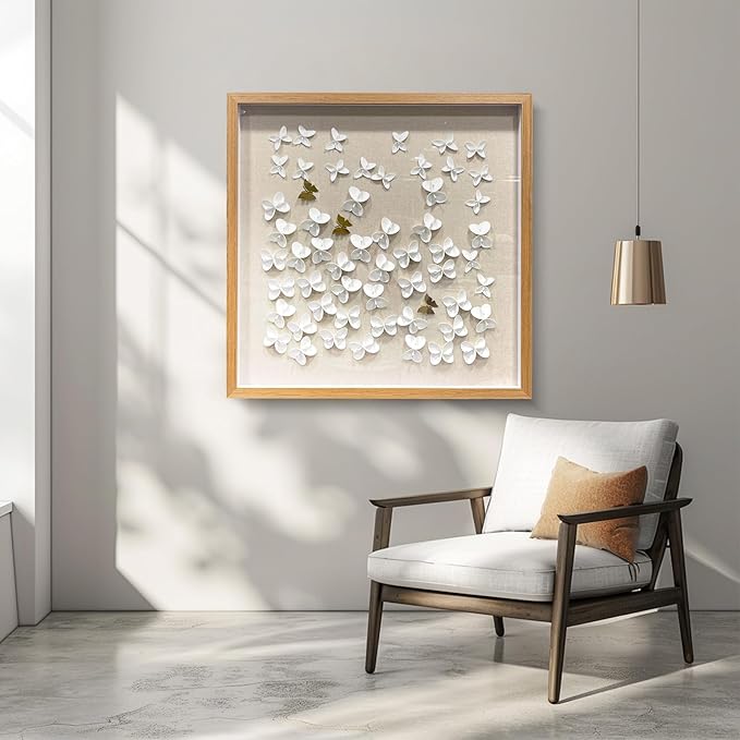 BrightA3D Textured wall decorations, leather and metal-tinged golden and white metal butterfly wall sculptures, large artworks, gradient colors, modern artworks, suitable for decoration in living rooms and bedrooms. 31.5"x31.5"