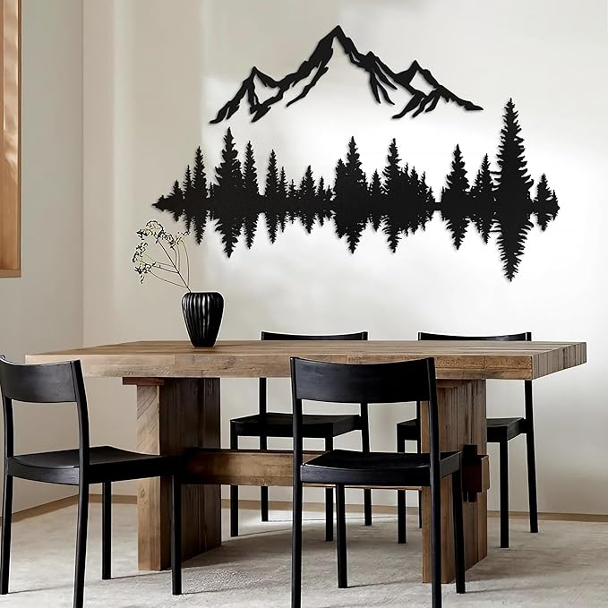 Metal Mountain Wall Art 40" x 32", Mountain Wall Decor, Art Wall Hangings for Living Room, Bedroom, Black, 40 Inch Long