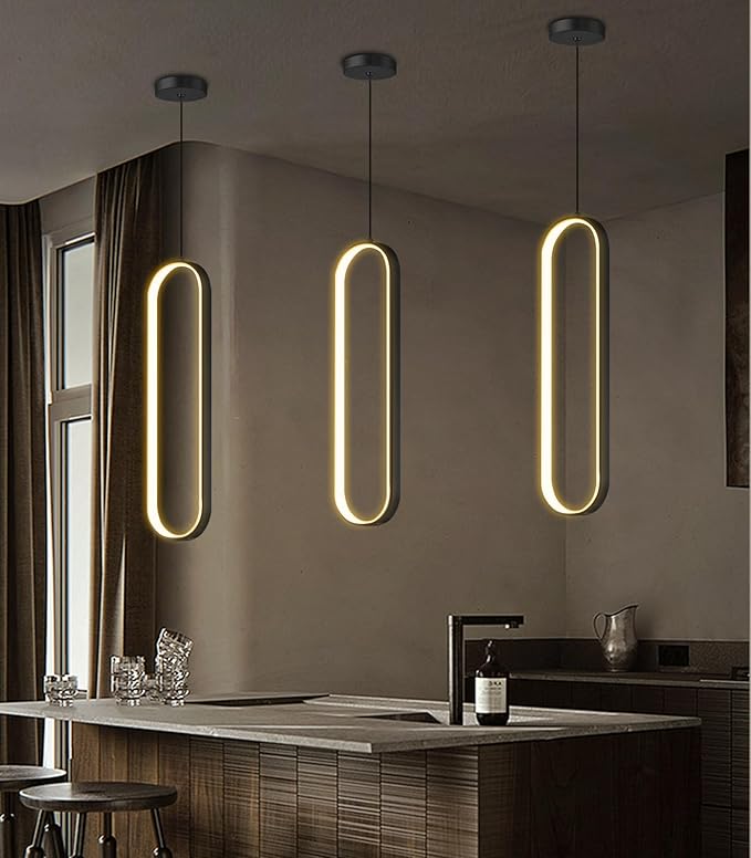 Modern Ring Chandelier LED Dimmable Ceiling Light for Living Room Kitchen Island Staircaes Black