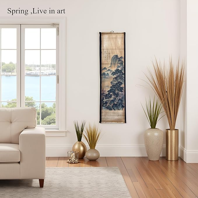 Wall Art Poster Prints Paintings, Hanging Paper Scroll Decor Oriental Spring Mountain,for Home Restaurant (I2)