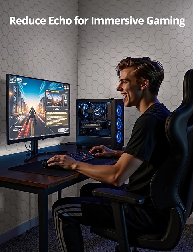 Acoustic Wall Panels Sound Absorbing, Honeycomb Self Adhesive Wall Tiles Panel, 12 Pack Decorative Hexagon Design for Studio, Home Office, Gaming Room, Acoustic Treatment, 12"x12"x0.4", Beige