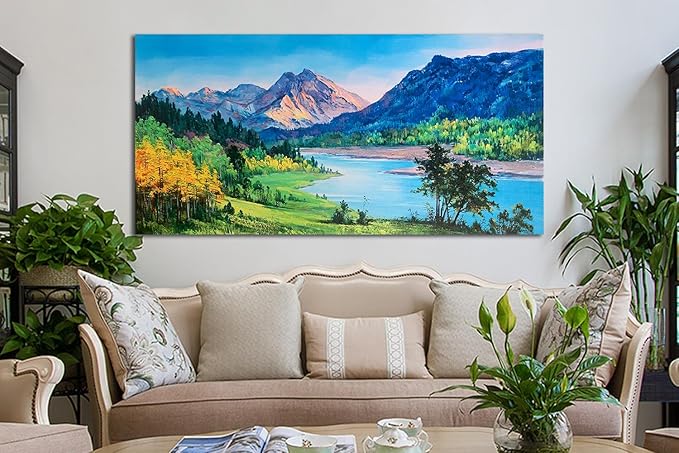 Ardemy Nature Mountain Canvas Wall Art for Living Room Large Ridge Painting Wall Decor, Landscape Picture Wall Decor Bedroom Panoramic Creek Scenery Artwork Art for Home Office, 48"x24"