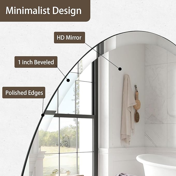 28 inch Beveled Bathroom Mirror, Frameless Round Mirror, 1" Polished Beveled Edge Circle Mirror for Bathroom, Living Room, Bedroom