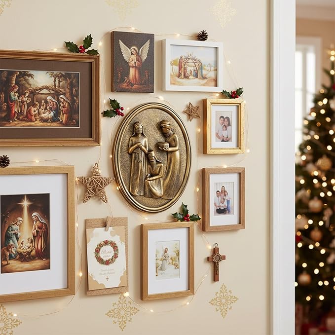 Antique Wall Decor Oval with 3D Three Wise Men for Holy Family, Framed Gold Vintage Wall Art Nativity Set Christian Christmas Decorations For Living Room Bedroom Hallway