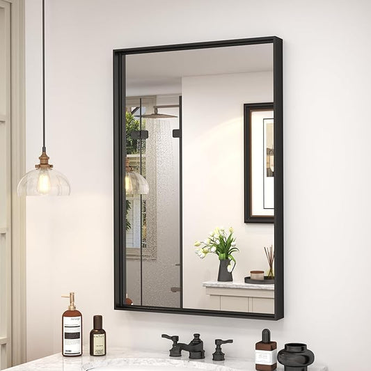 20x30 Inch Black Bathroom Mirror, Black Rectangle Mirror for Over Sink, Matte Black Aluminum Alloy Frame, Shatterproof, Anti-Rust (Horizontal/Vertical)