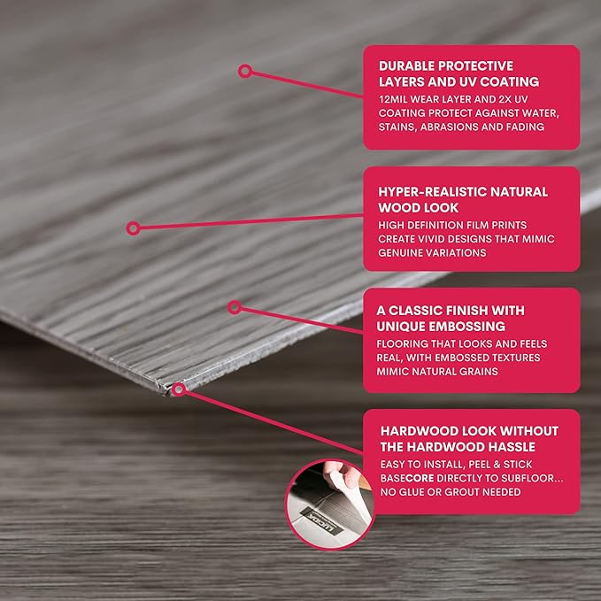 Luxury Vinyl Floor Tiles by Lucida USA | Peel & Stick Adhesive Flooring for DIY Installation | Sample Wood-Look Plank | 6 inch x 12 inch