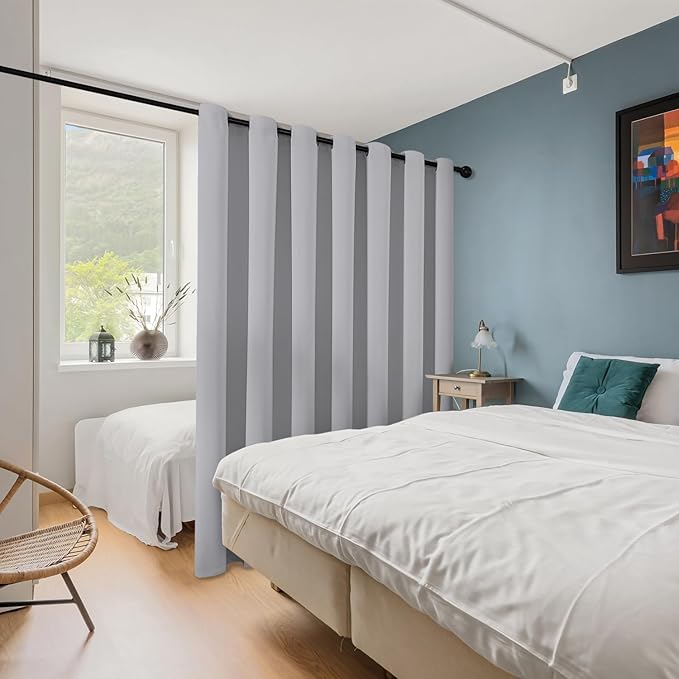 ChrisDowa Room Divider Curtain 96 Inches Long, Wide Blackout Sliding Door Curtain for Bedroom, Room Darkening Privacy Window Curtain for Patio Door (1 Panel Set, Light Grey, 100 x 96 Inch)