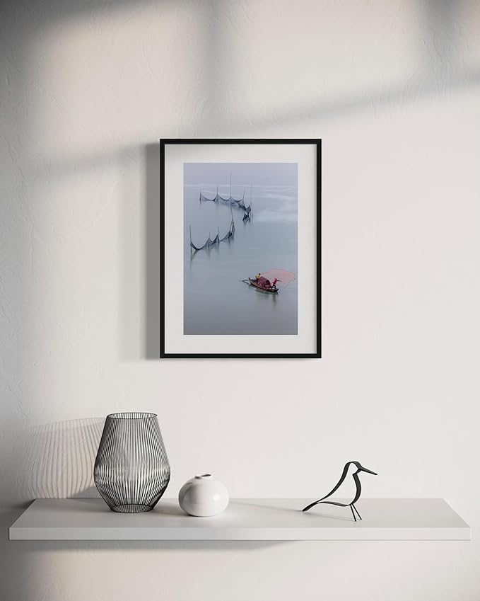Oriental Beauty: Stunning Feng Shui Landscape Wall Art Vertical Prints for Home Decor in 3 Sizes (Tranquil Waters and Fising Scene, 12" x 18", Oriental Beauty)