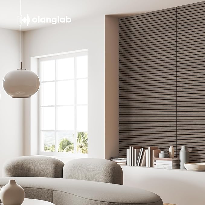 Olanglab Wood Veneer Acoustic Wall Panels 6 Pack, 23.6"×47.2" Sound Absorbing Wall Panels for Interior Wall Decor, Dark Walnut