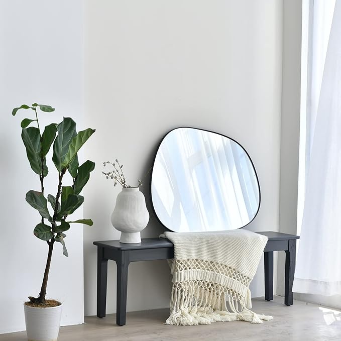 Asymmetrical Wall Mirror for Decor 17.5"*22.5", Modern Black Framed Wall Mirror for Living Room Bathroom Bedroom Entryway ELE-STOU-0066B