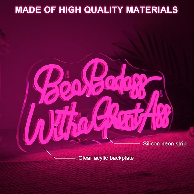 Lucunstar Be a Badass with a Goodass Neon Sign Pink Powered Led Light USB Connectivity Led Neon Light with Dimming Switch for Home Wall Decor Girls Room Decor Party Room Decor