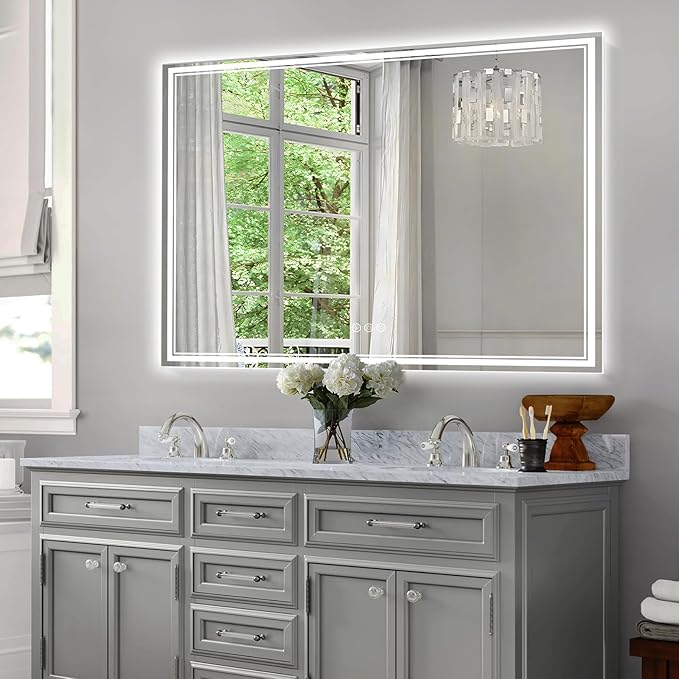 48x30 Inch LED Bathroom Mirror with Frontlit & Backlit（Independent Control）, Lighted Mirror for Bathroom Wall with 3-Color Dimmable & Anti-Fog, Vanity Mirror with Lights