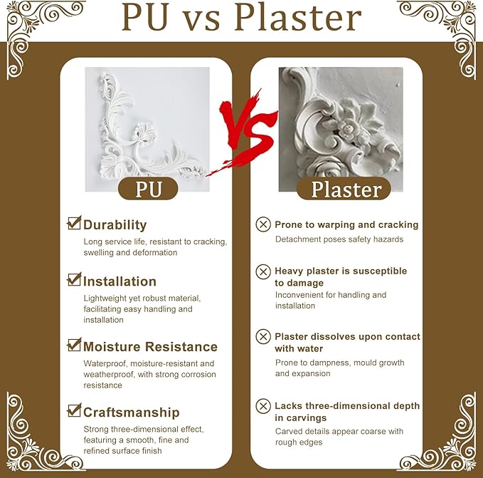 4 Pcs PU Ceiling Molding Kit 13.4 x 13.4 in Luxe Architectural Corners Decoration Murals Trim Premade Flowers Pattern French Style Wall Decor for Ceiling Decorative Panels for Wall