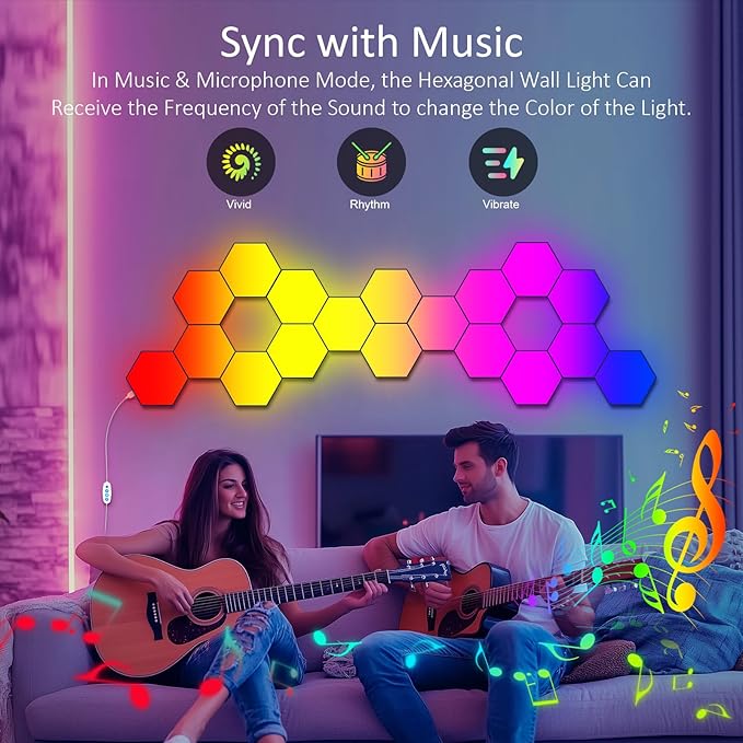 Big Hexagon LED Light - 8 Pack Smart RGB Hexagon LED Panels Wall Lights with APP & Remote Control Cool Music Sync Gaming Lights for Living Room, Bedroom, Gaming Room, Kids, Adults