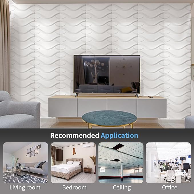 Art3d Decorative 3D Wall Panel, 32 Sq.FT PVC Interior Wall Decor for Living Room, Bedroom, Lobby, Office, Shopping Mall, White