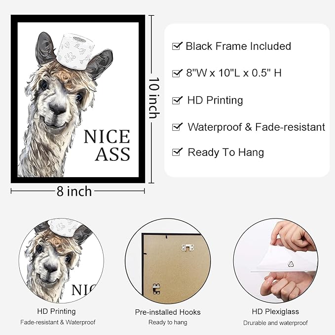 KBKBART Funny Bathroom Frame Wall Art, Cute Sheep Toilet Canvas Print Sign, Farmhouse Vintage Decor, Home Decor Picture, 8x10in Ready To Hang