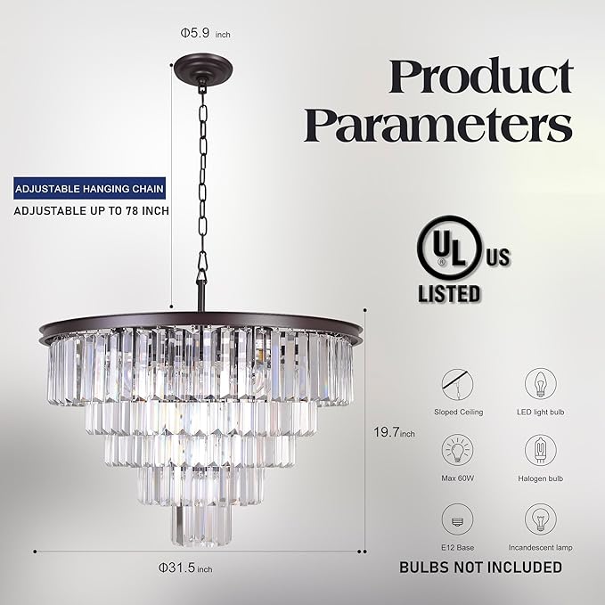 Modern Crystal Chandelier - Luxury 5-Tier Contemporary Pendant Ceiling Lamp Fixture for Dining Room, Living Room, Hotel - Oil Rubbed Bronze Finish