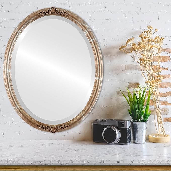 OVALCREST Oval Beveled Wall Mirror for Home Decor - Contessa Style - Champagne Silver - 26" x 22"